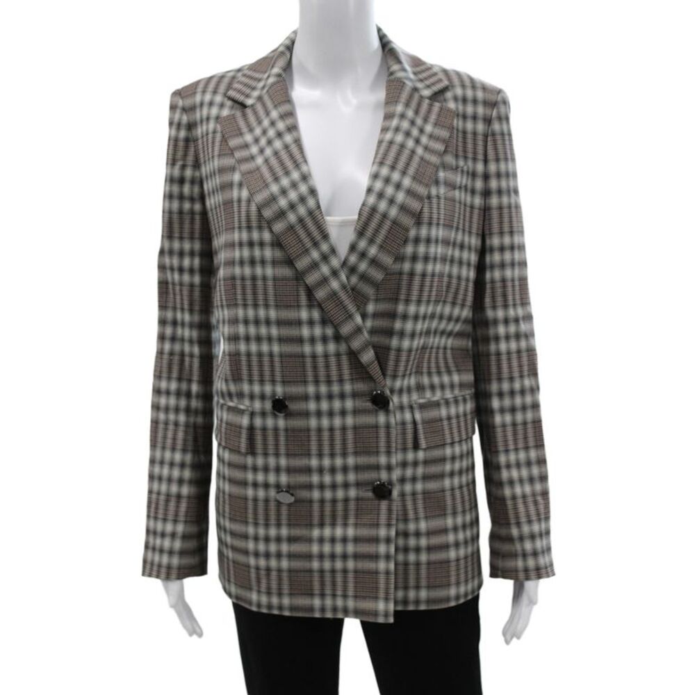 Theory Womens Gray Plaid Virgin Wool Button Basic Jacket Long Sleeve Size 4